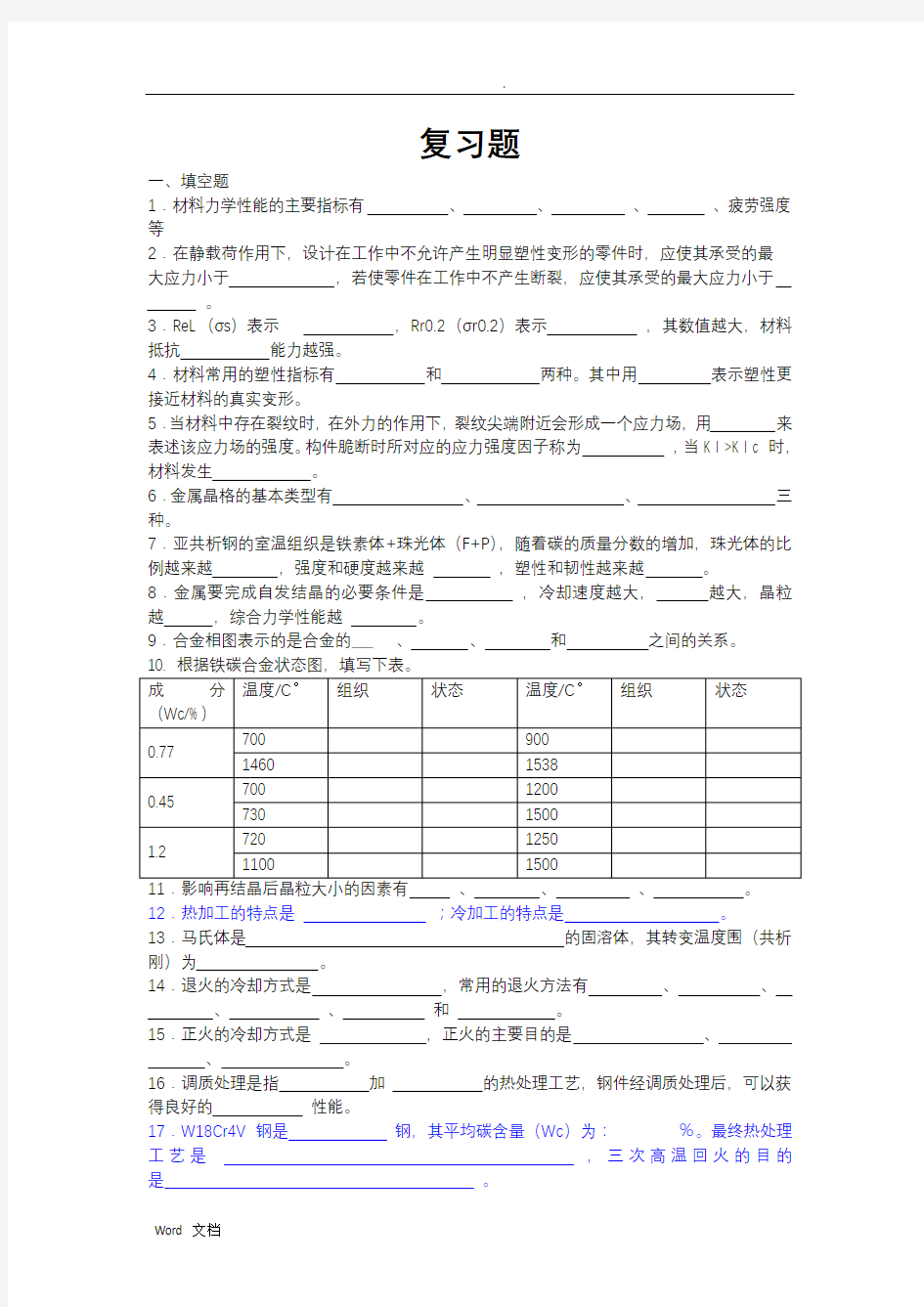 材料成型基础复习考试题