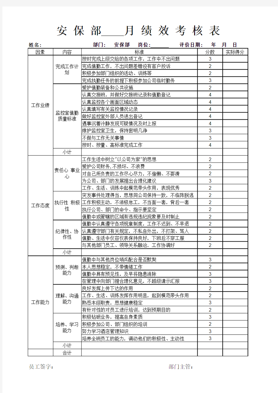 安保部考核标准