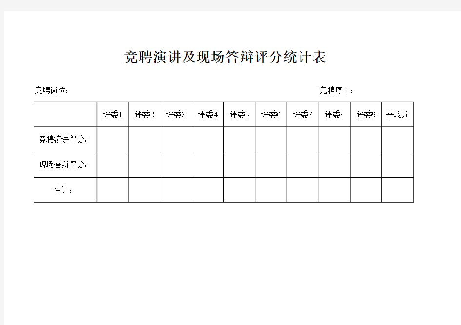 竞聘演讲评委打分统计表