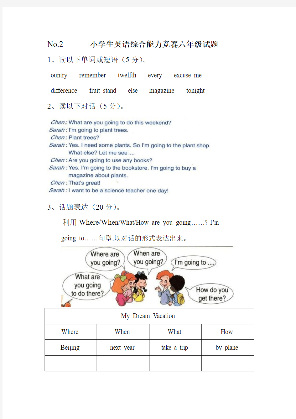 小学生英语综合能力竞赛六年级试题201313