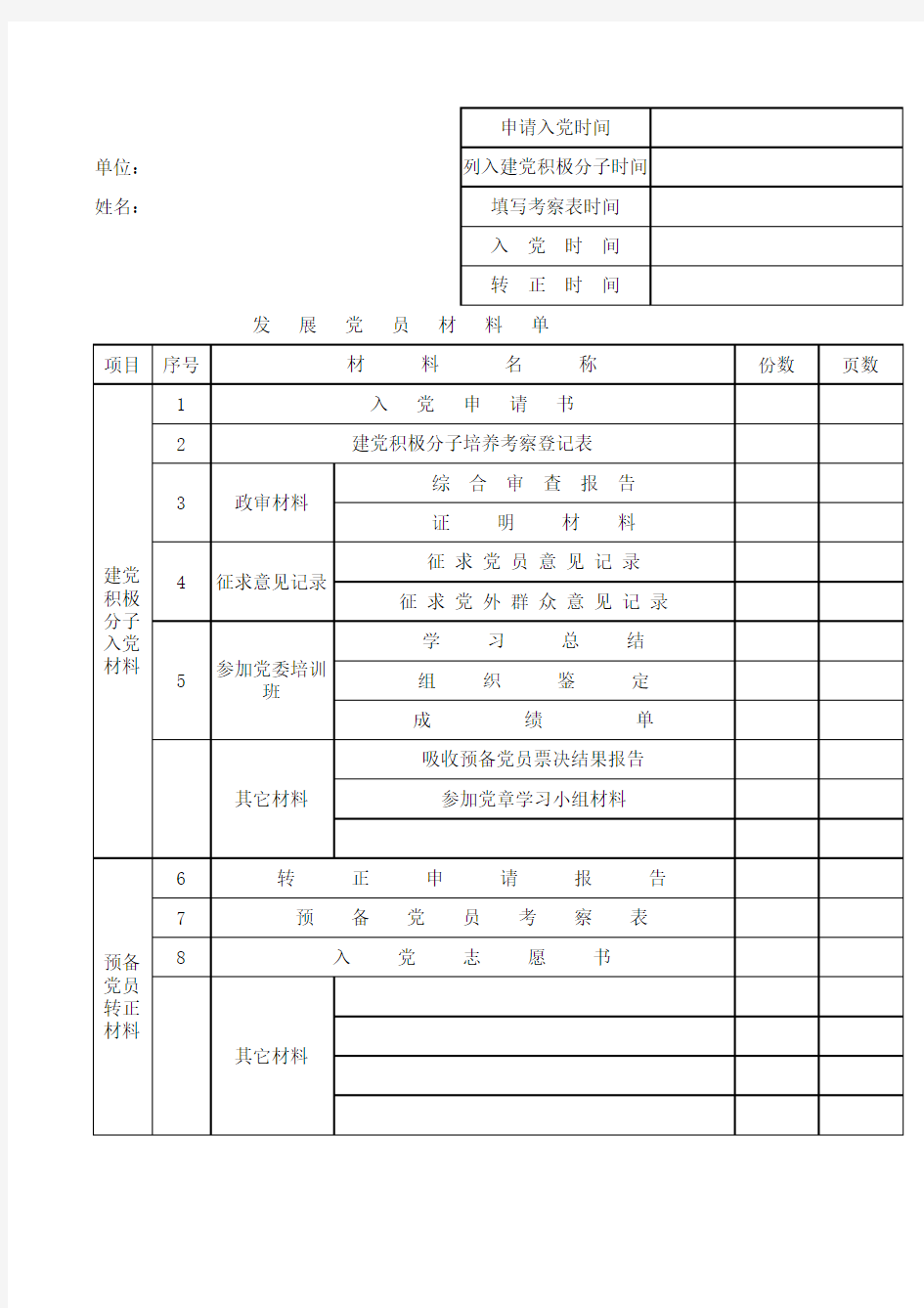 党员档案目录表