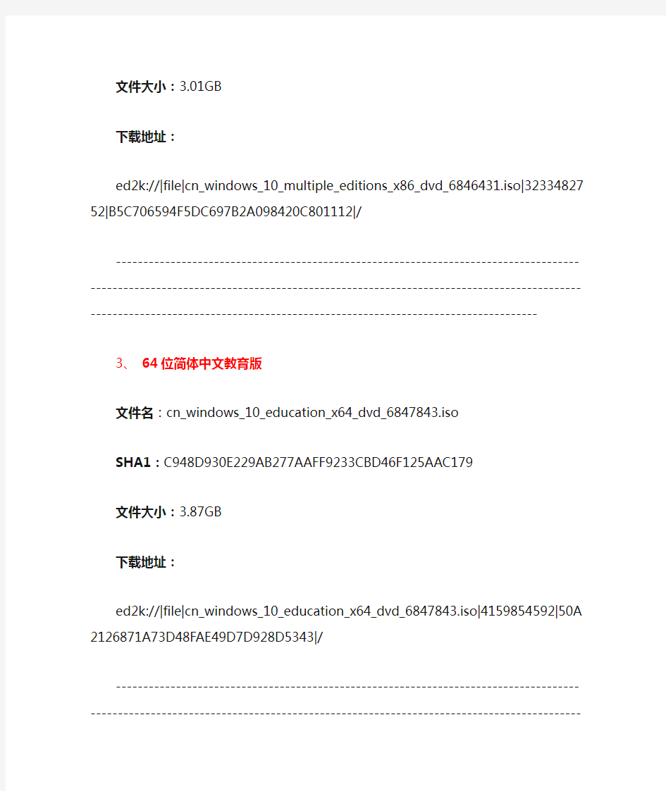 win10正式简体中文版(7月29日MSDN版)各种版本MD5值及下载地址