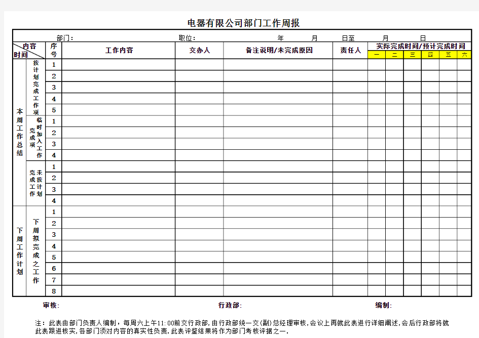 周工作计划表