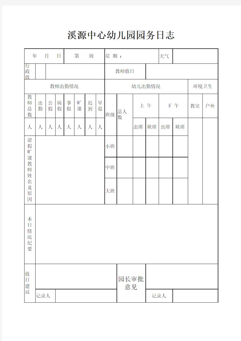 园务日志表格