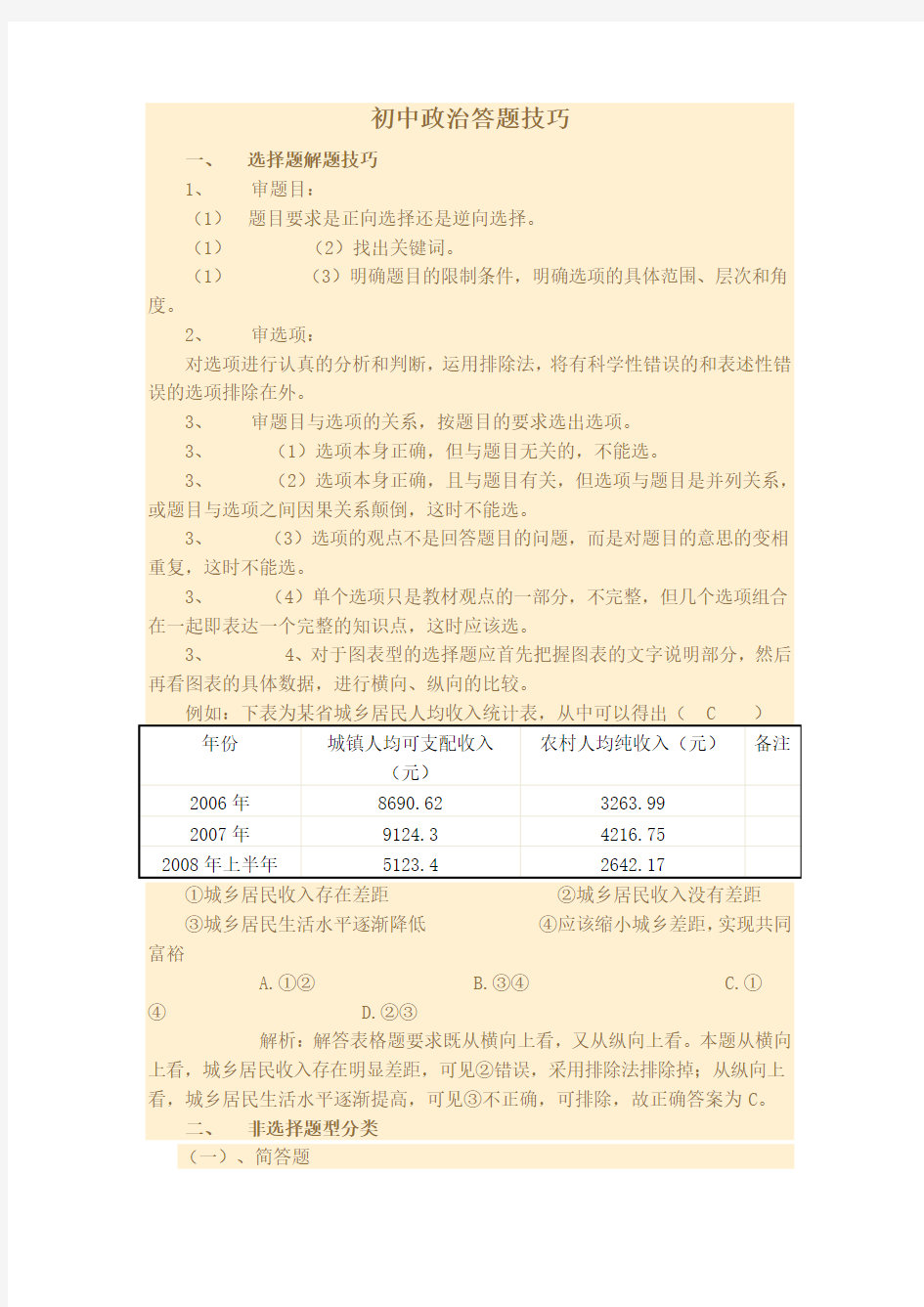 经典全面初中政治答题技巧