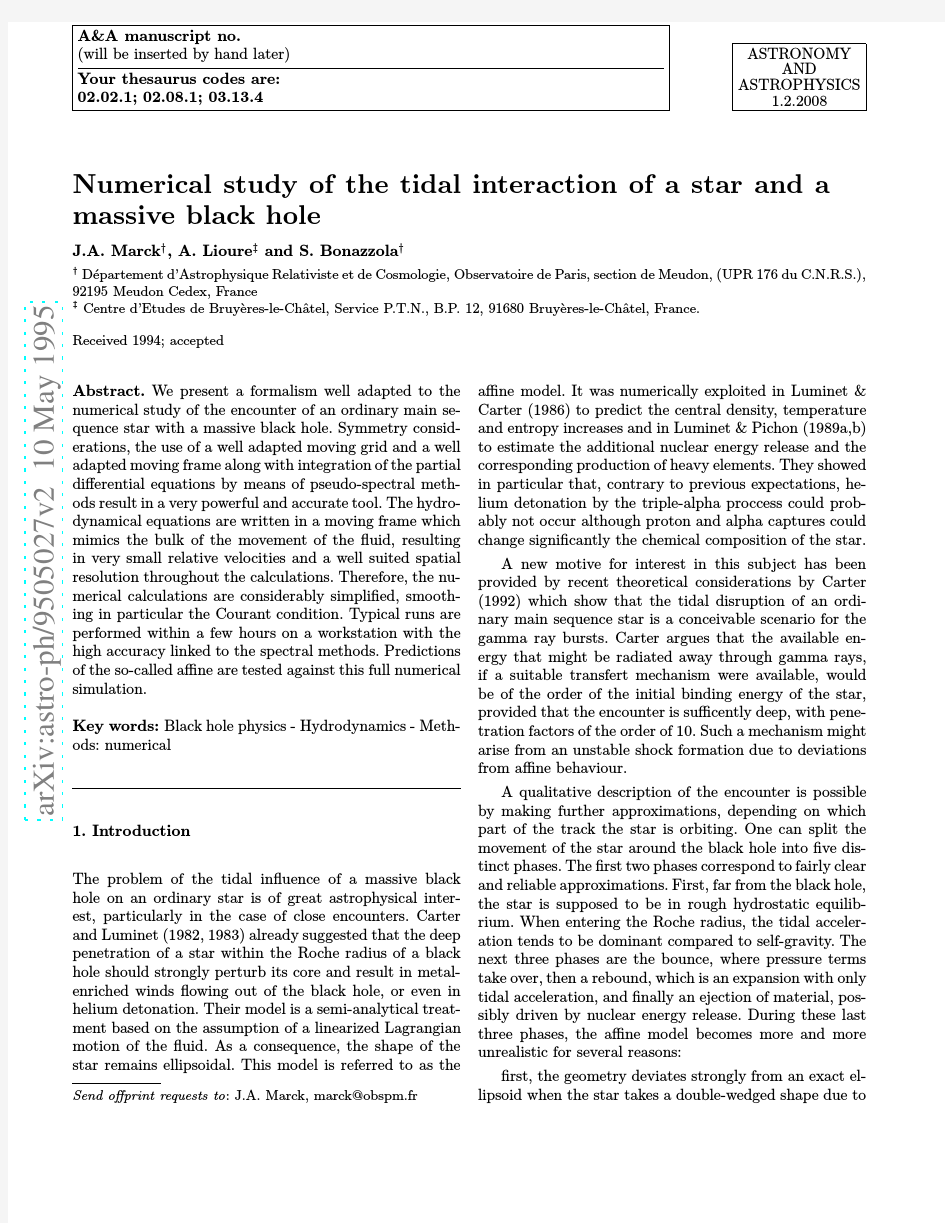 Numerical study of the tidal interaction of a star and a massive black hole