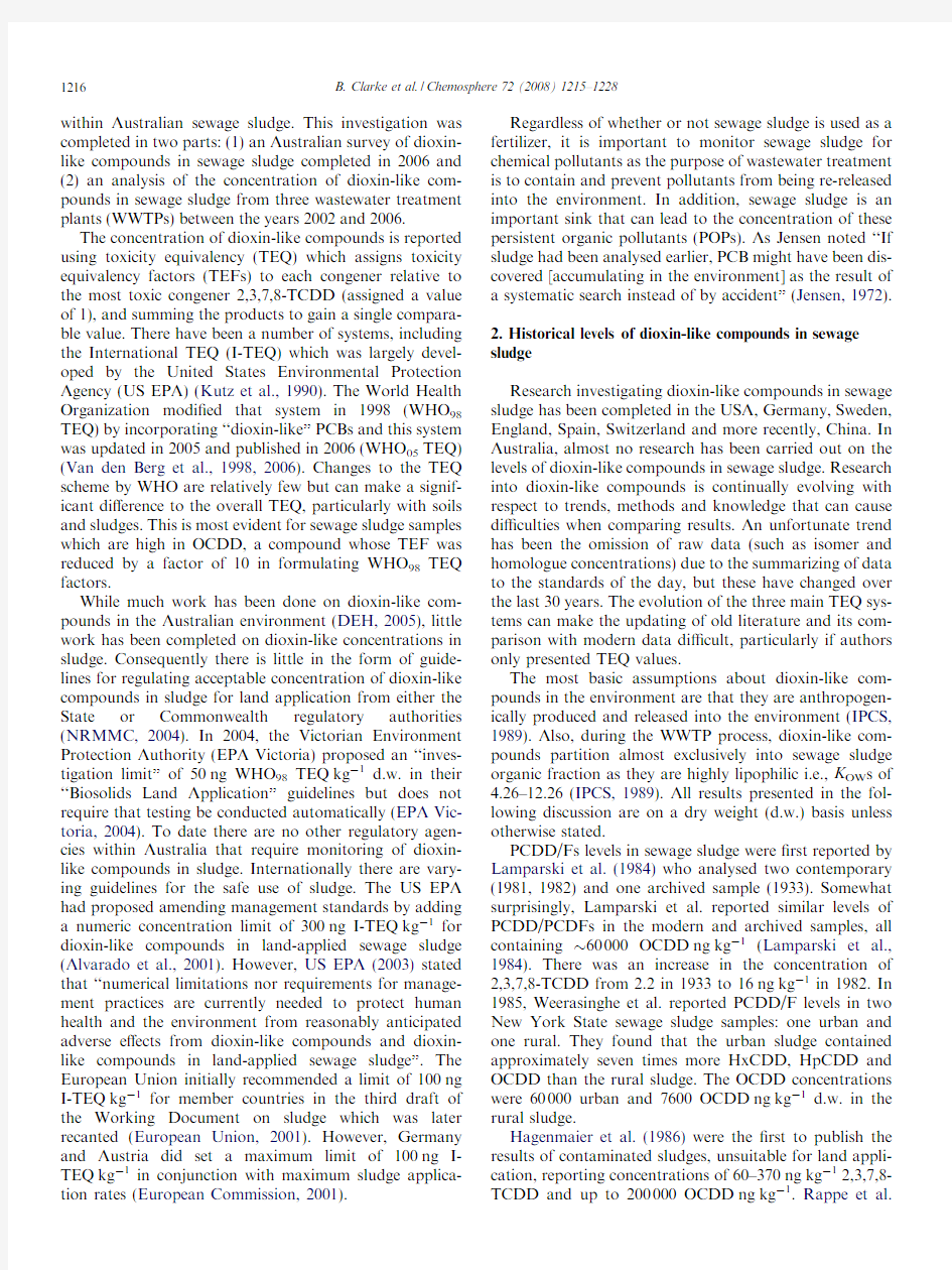 15  Dioxin-like compounds in Australian sewage sludge – Review and national survey