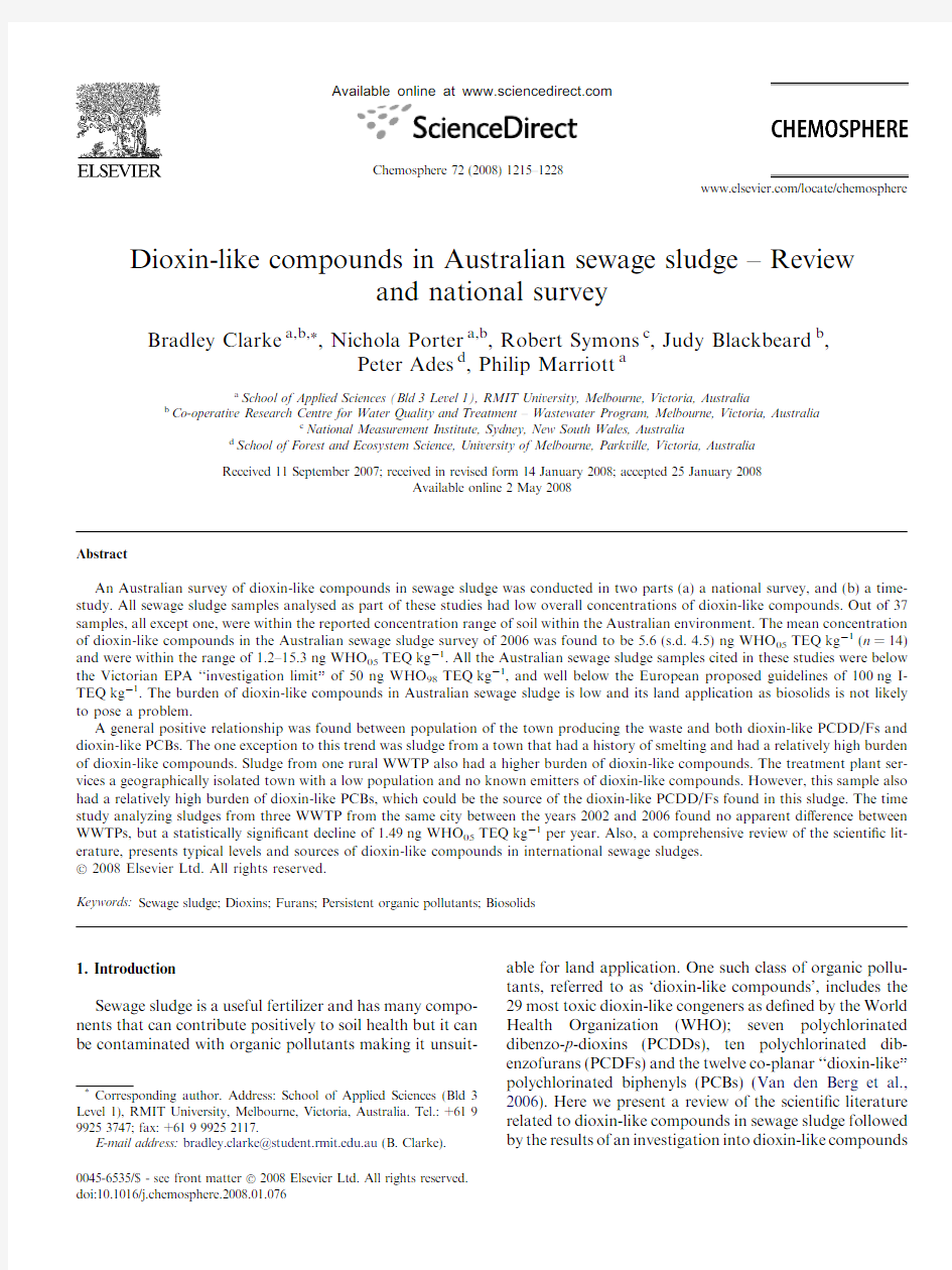 15  Dioxin-like compounds in Australian sewage sludge – Review and national survey