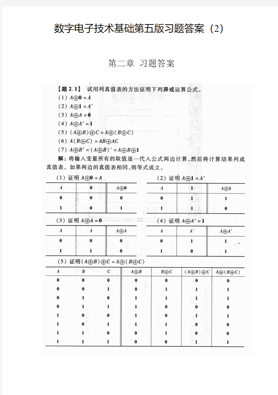 数字电子技术基础第五版习题答案第二章