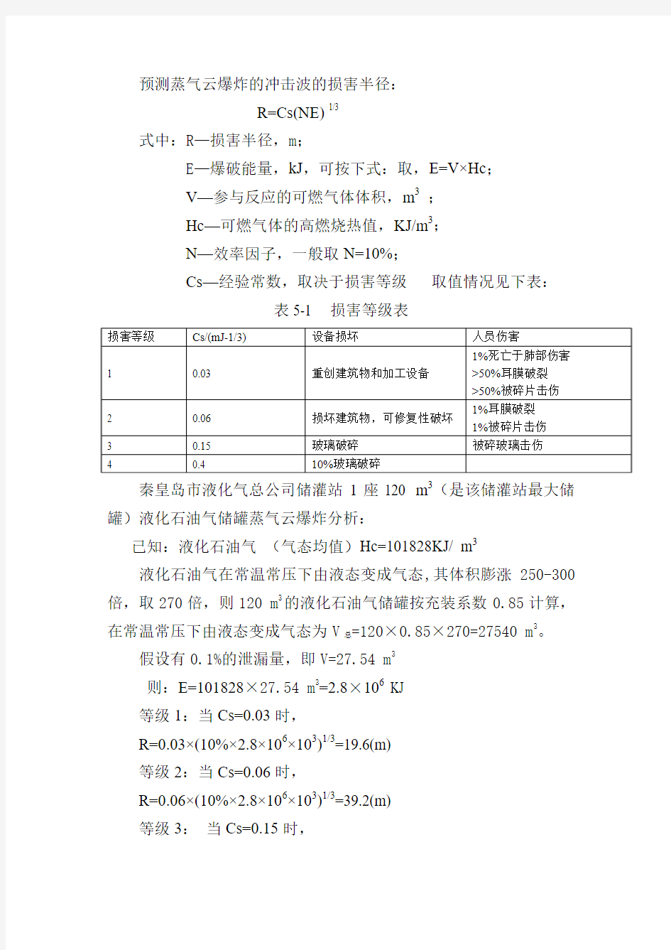 蒸气云爆炸的冲击波的损害半径