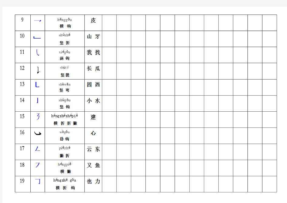 汉字笔画书写练习表