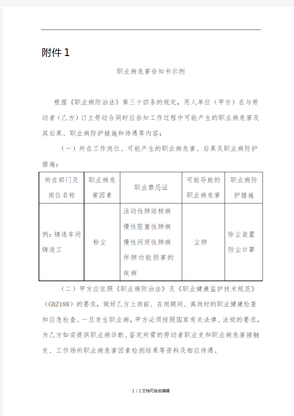 职业病危害告知书