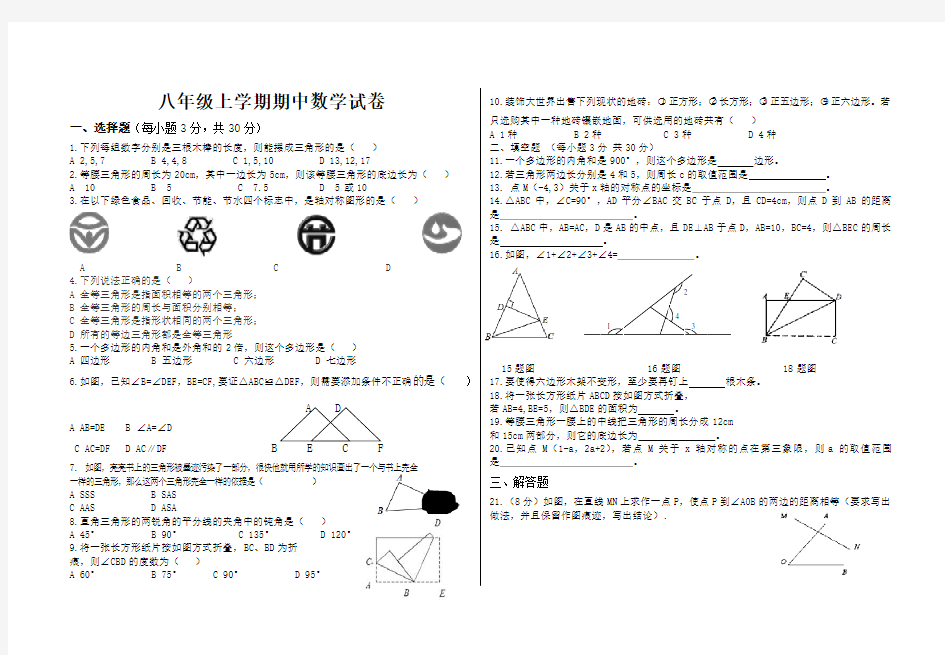 八年级上学期期中数学试卷