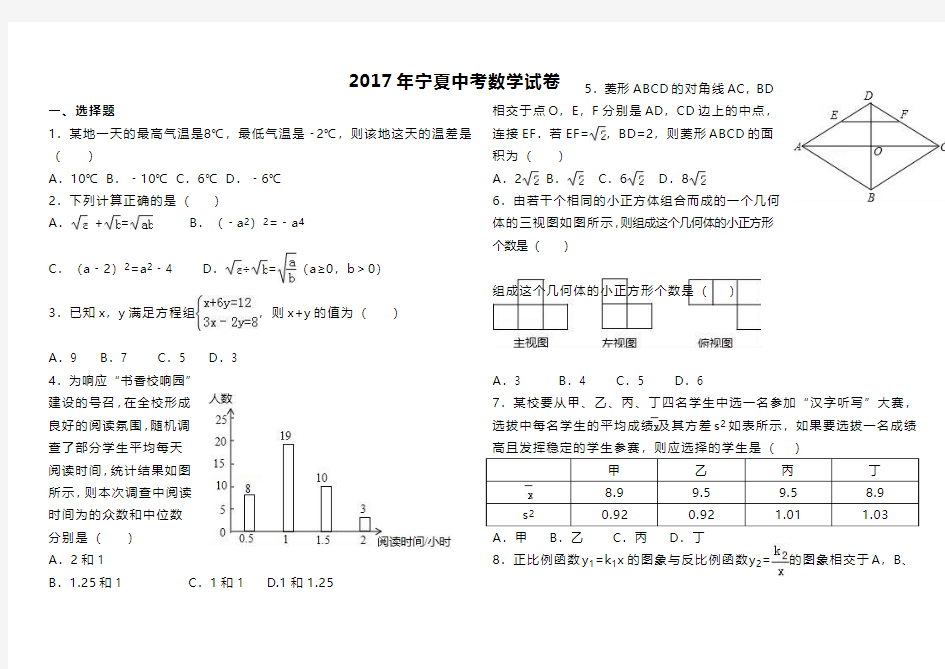 宁夏2017年中考数学试卷及答案解析