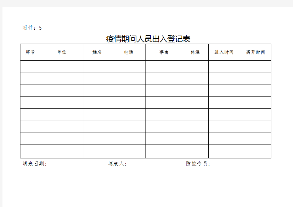 疫情期间施工现场人员出入登记表