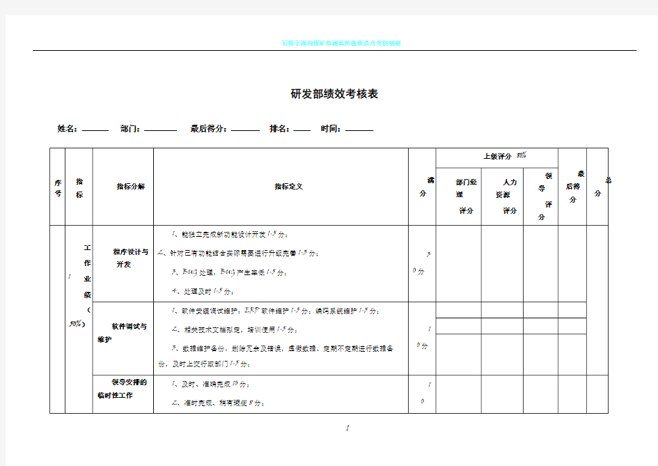 研发人员考核表