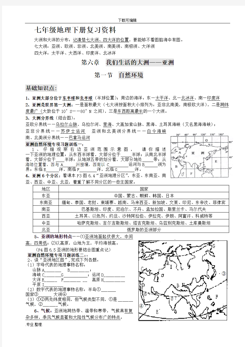 六年级地理(下册)知识点梳理(1)