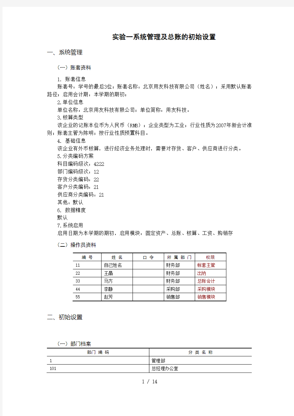 会计电算化-实训资料