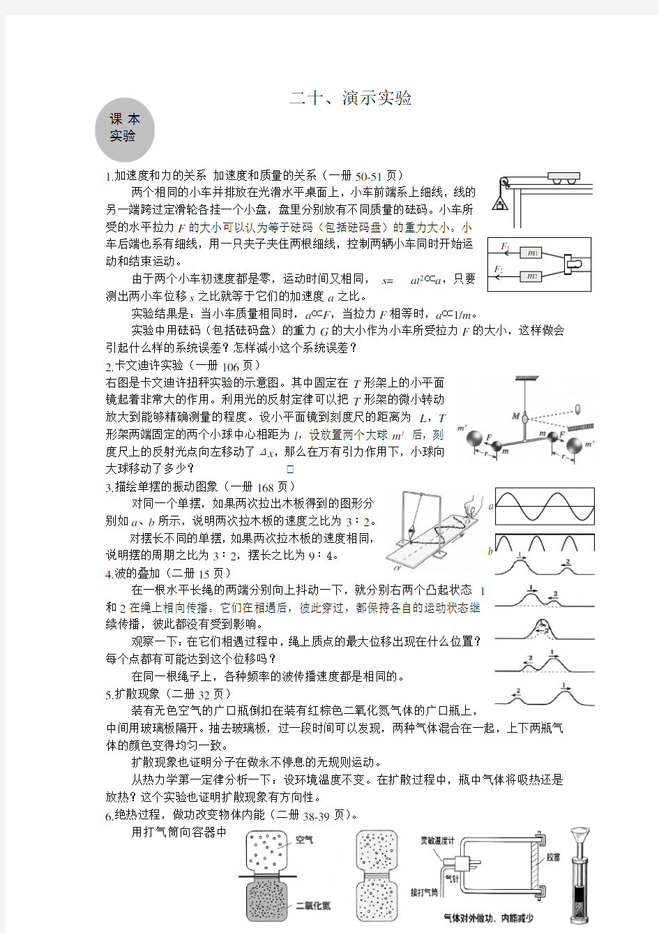 高中物理公式大全全集二十演示试验