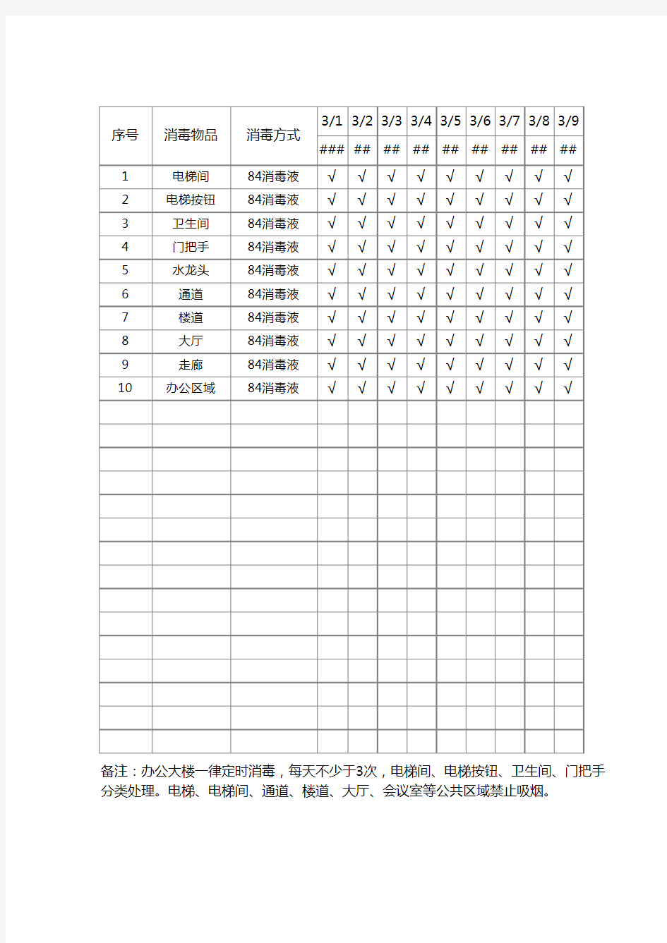 办公场所消毒记录表1