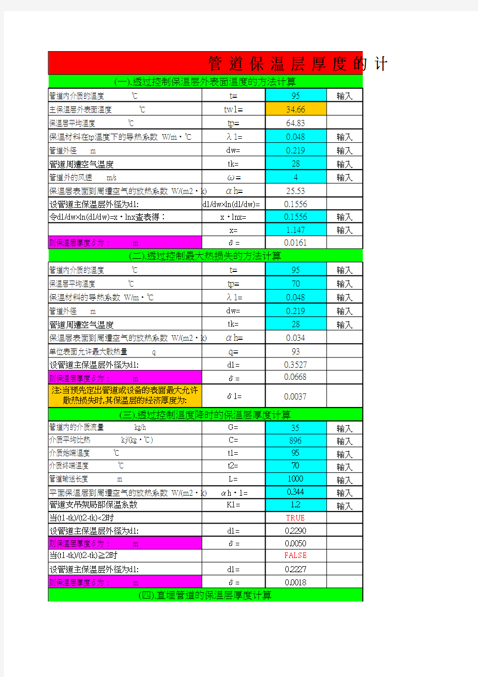 管道保温层厚度的计算方法(三种方法)