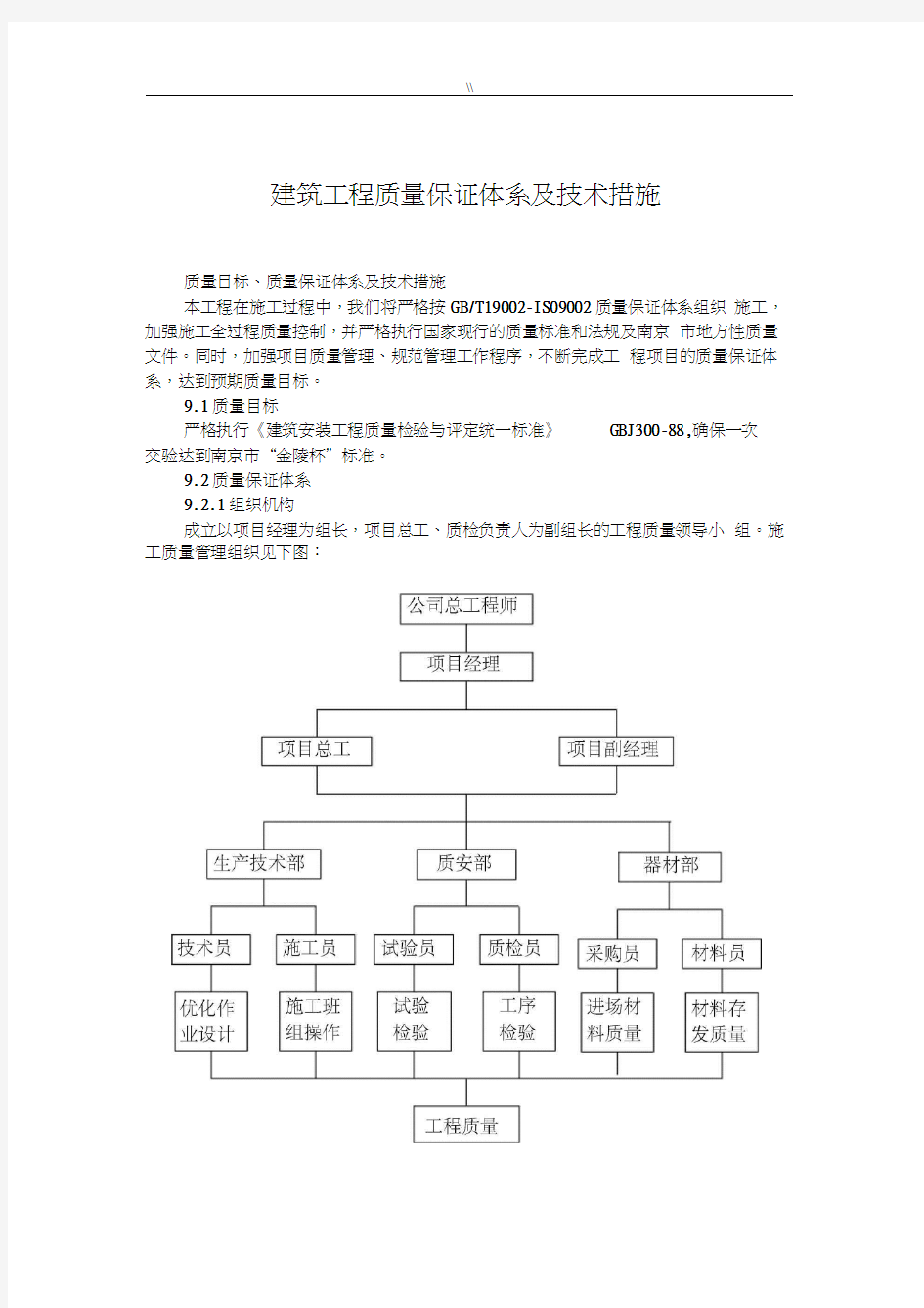 建筑工程计划质量保证体系及其技术措施