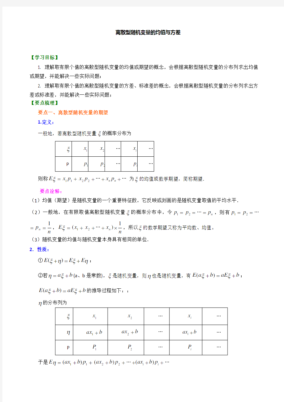 知识讲解离散型随机变量的均值和方差(理)(基础)