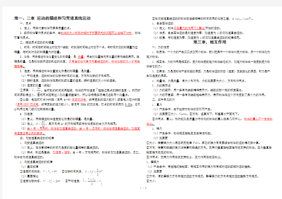 2018高中物理会考知识点总结