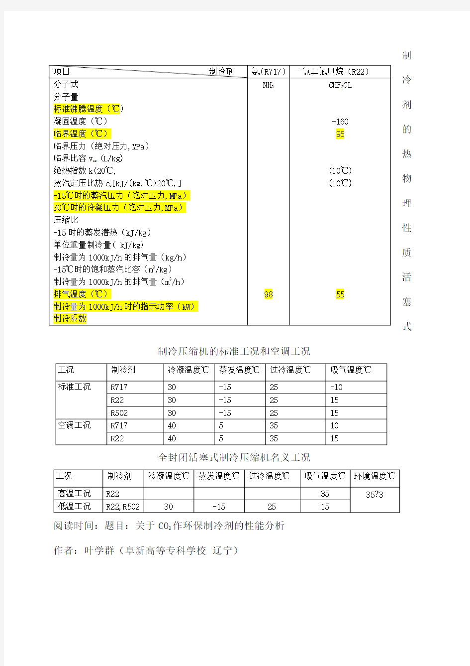 制冷剂的热物理性质