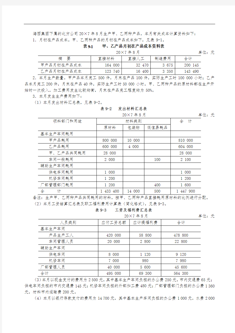 案例7：品种法下的成本计算案例