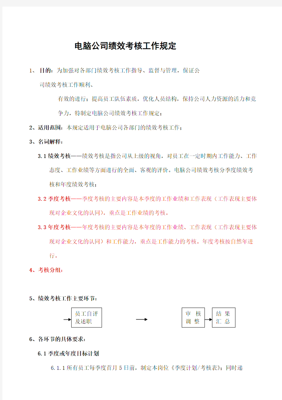 联想绩效考核工作规定