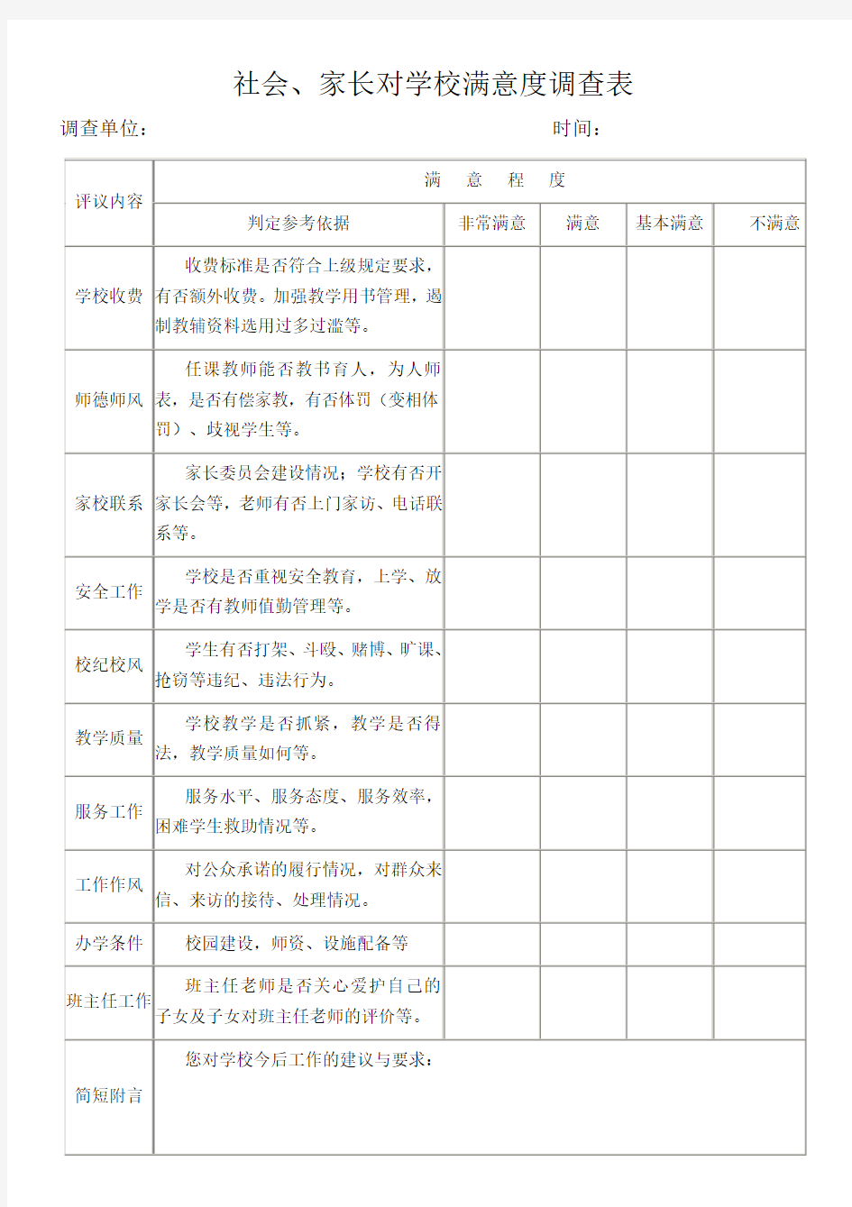 社会-家长对学校满意度调查表