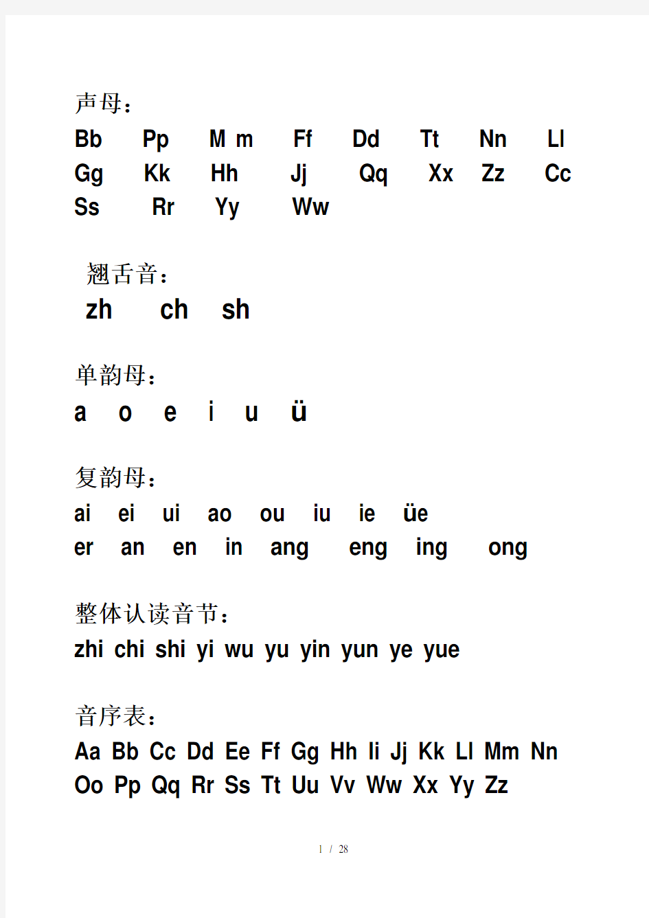 汉语拼音字母表-完整版-可A4打印