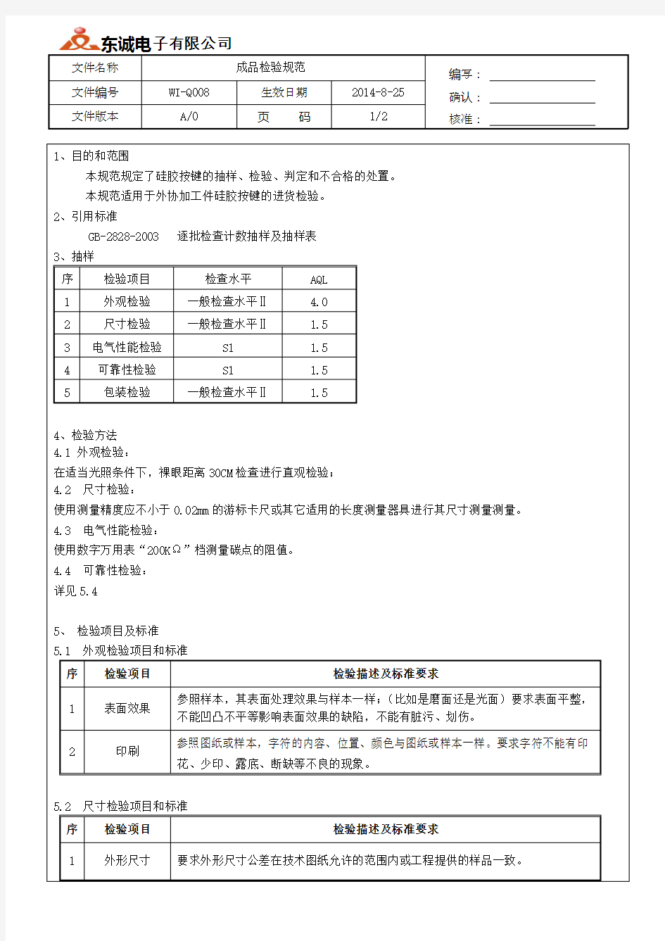 硅胶制品成品检验规范 (1)
