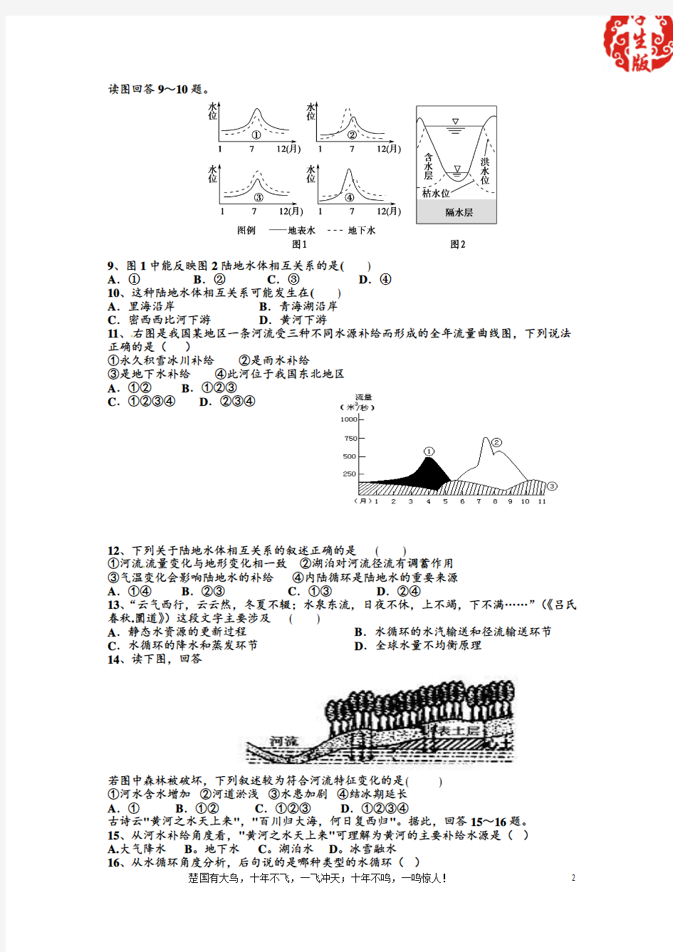 水循环(微题库)——选择题(学生版)