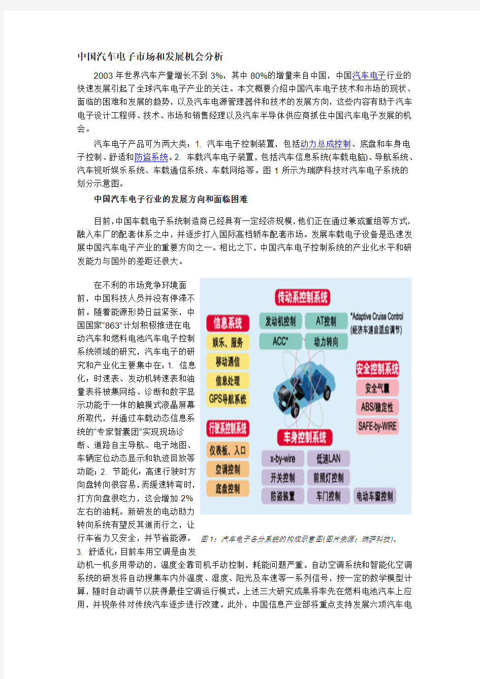中国汽车电子市场和发展机会分析