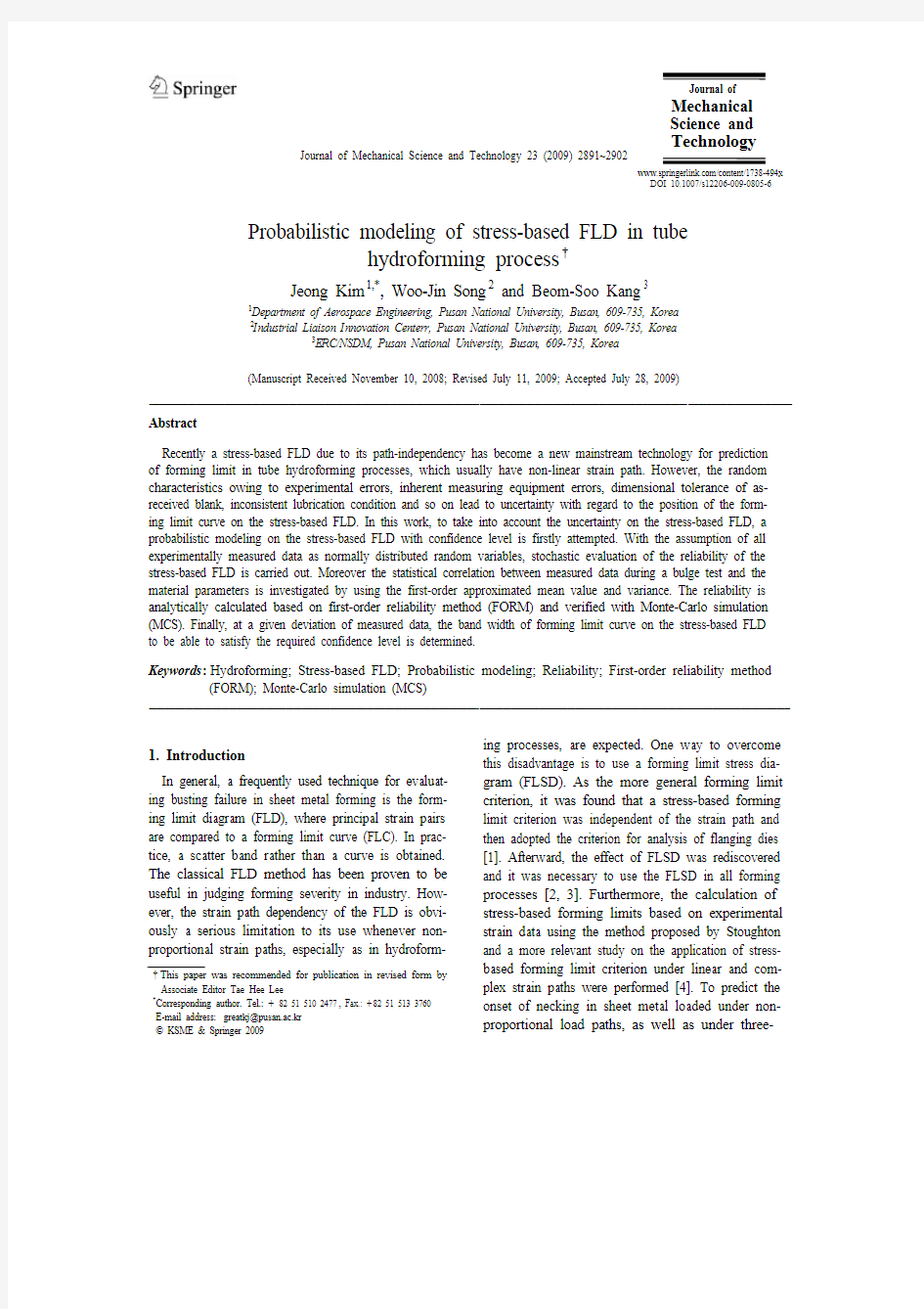 Probabilistic modeling of stress-based FLD in tube hydroforming process