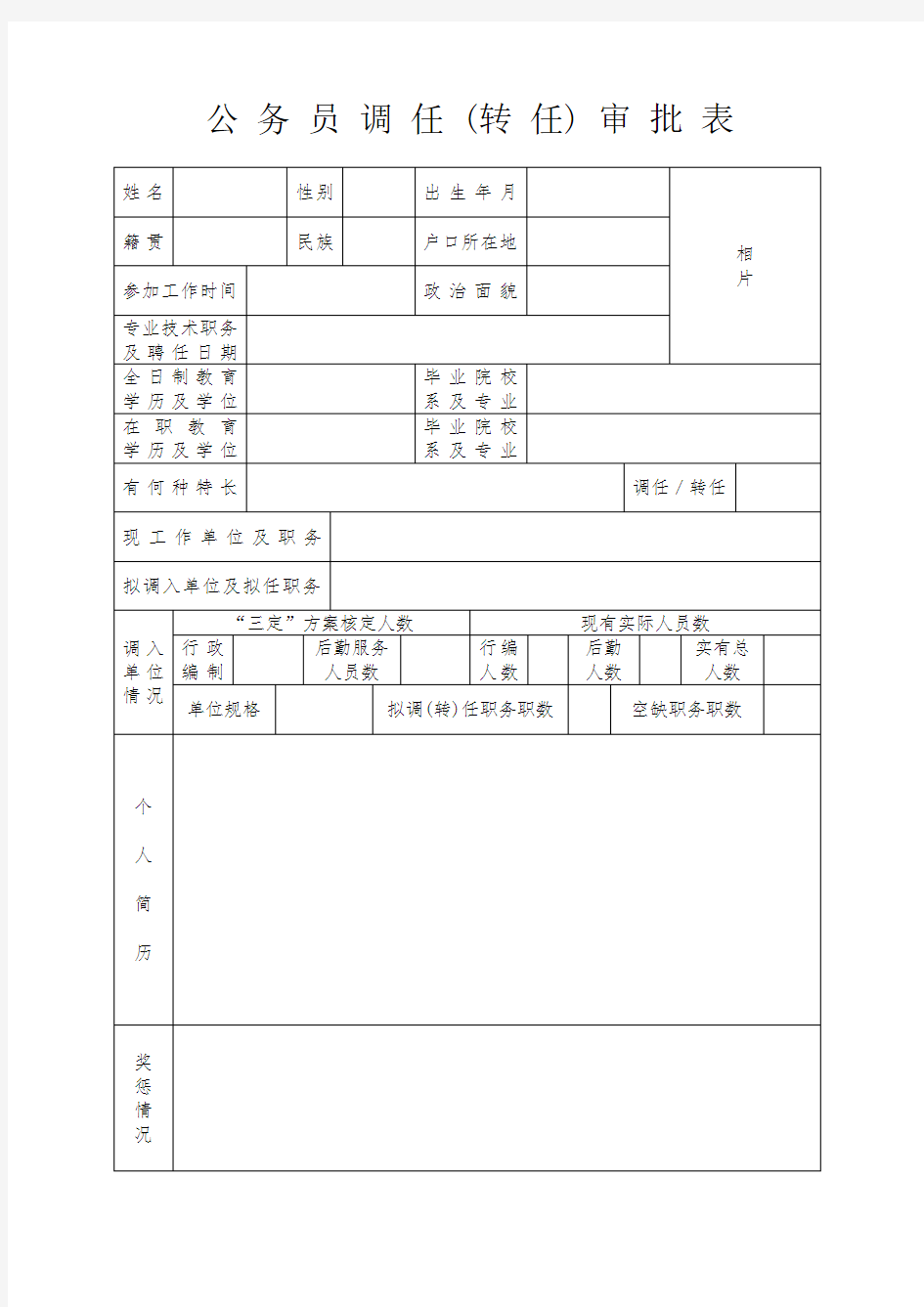 公务员调任(转任)审批表