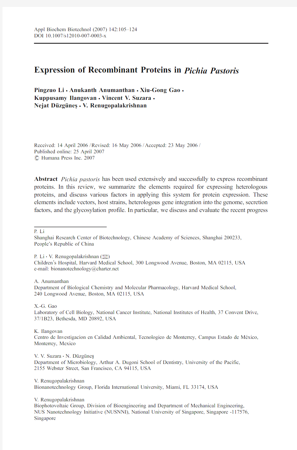 Expression of Recombinant Proteins in Pichia Pastoris