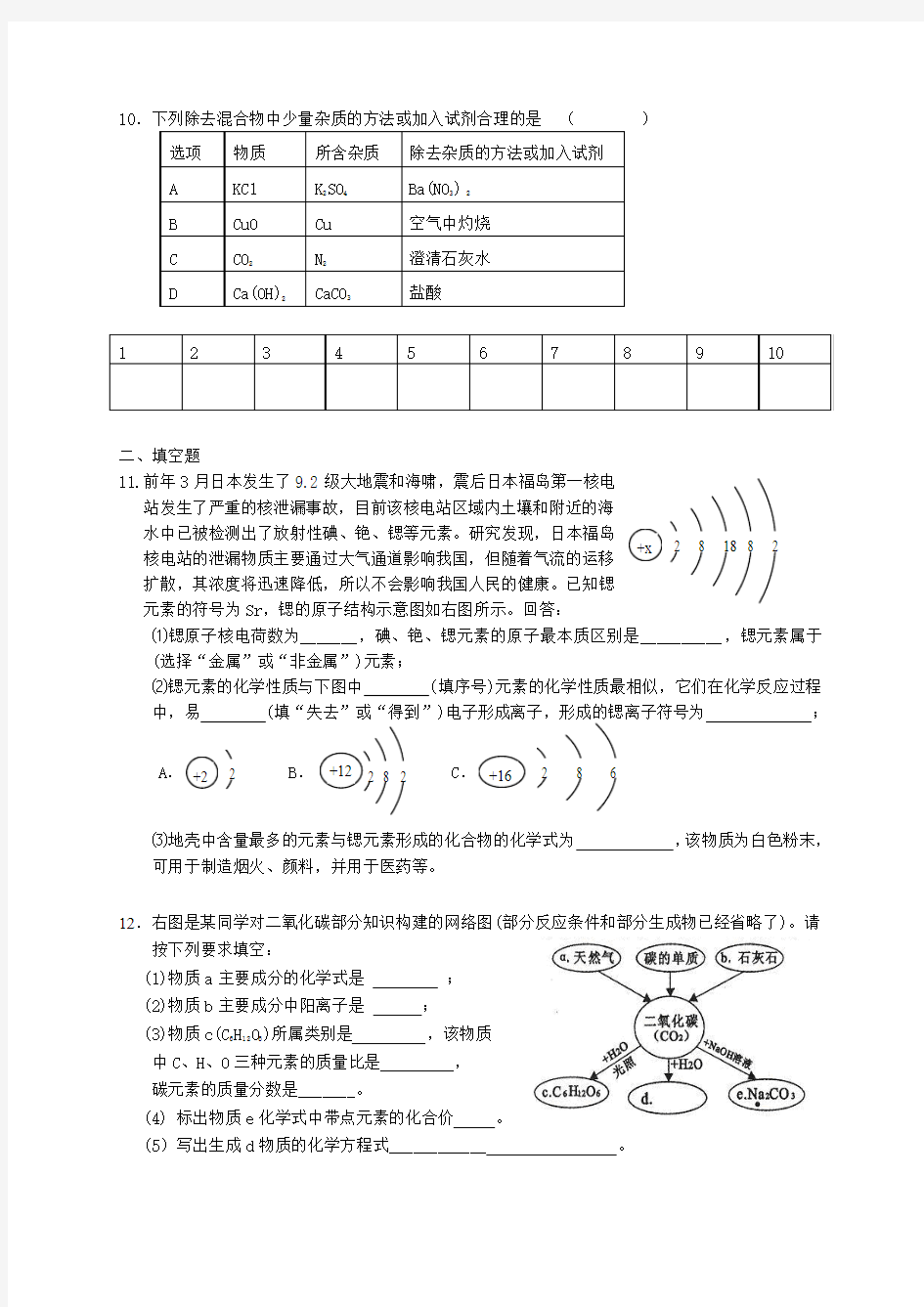 2013年龙泉中学中考化学模拟试卷——钱顺林