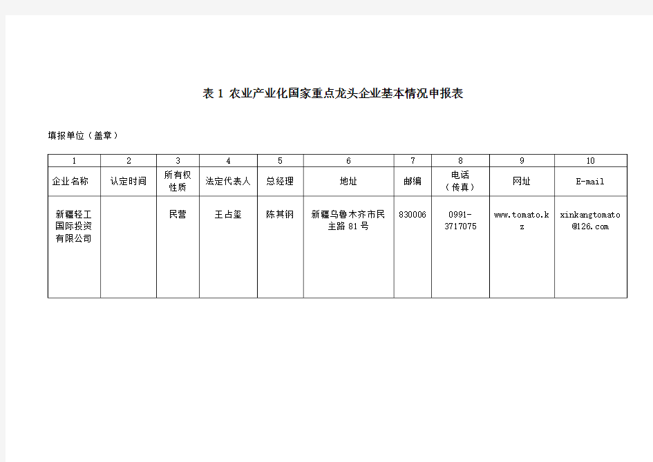 国家龙头企业申请表格