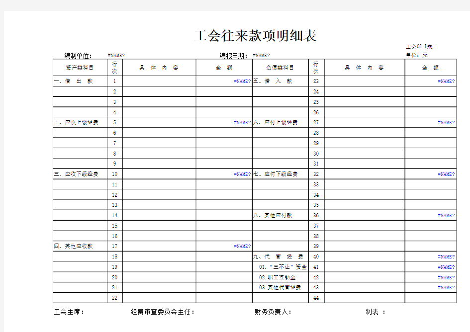 工会往来款项明细表