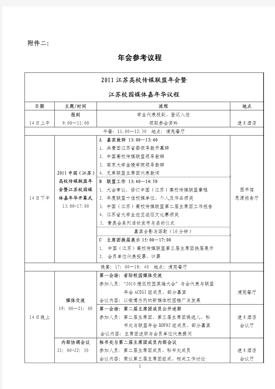 【2011江苏校媒年会】邀请函附件二：年会参考议程(1)