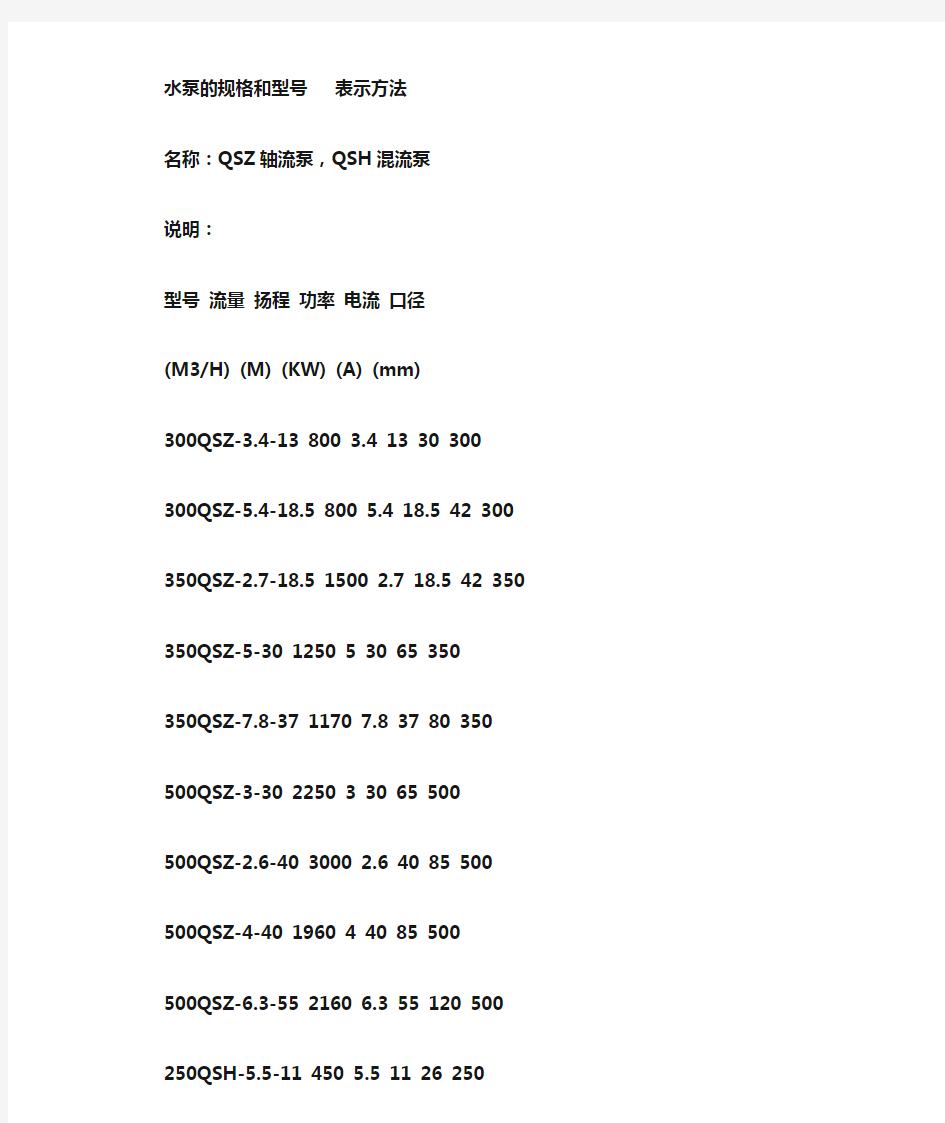 水泵的规格和型号