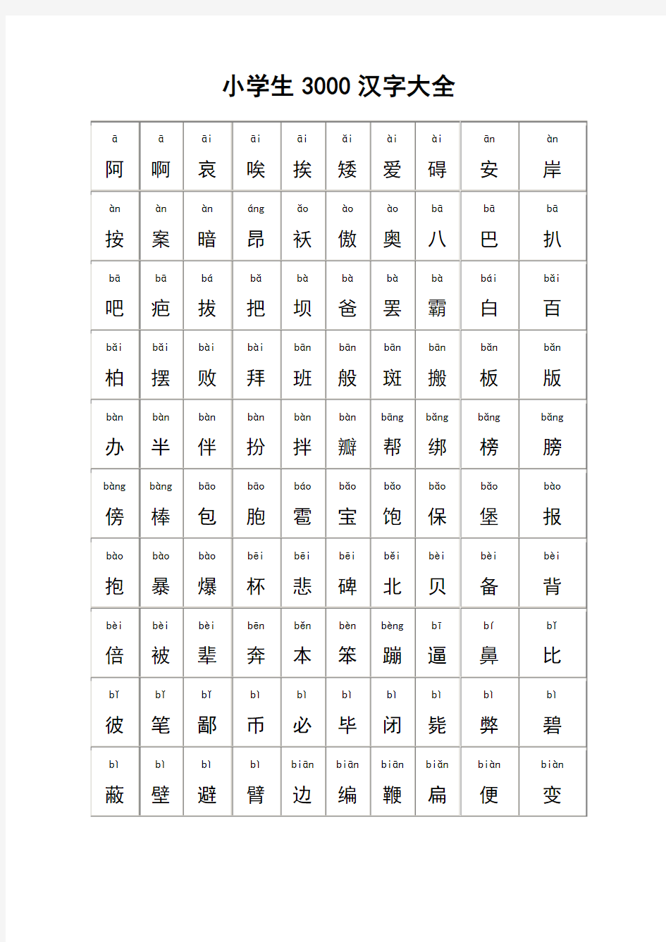 小学生3000汉字大全