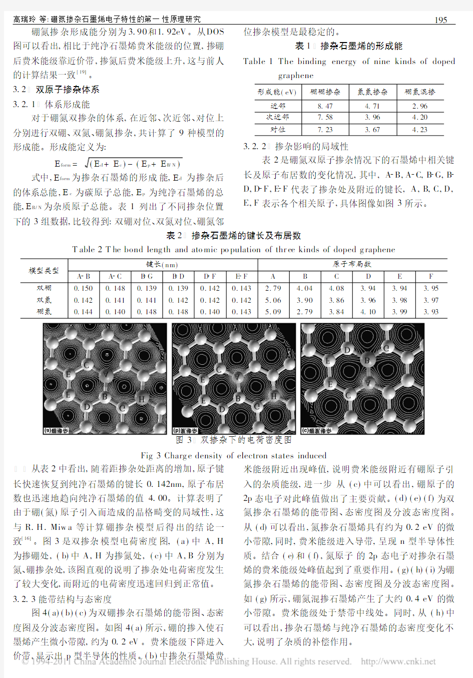 硼氮掺杂石墨烯电子特性的第一性原理研究
