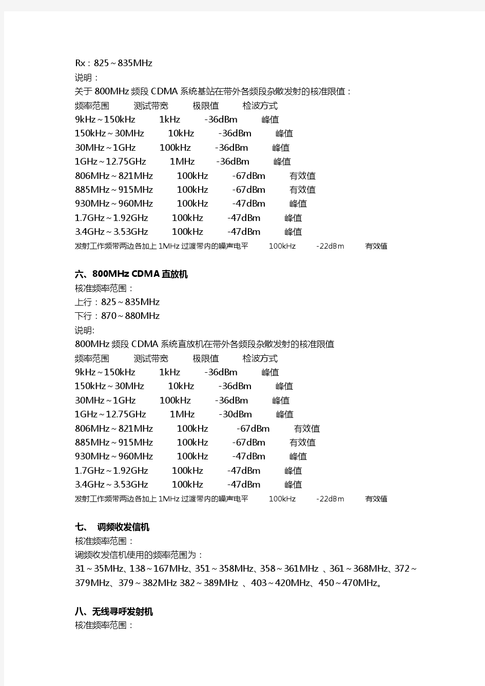 中国通信频段划分(全)