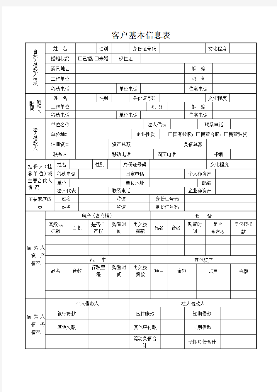 客户基本信息表