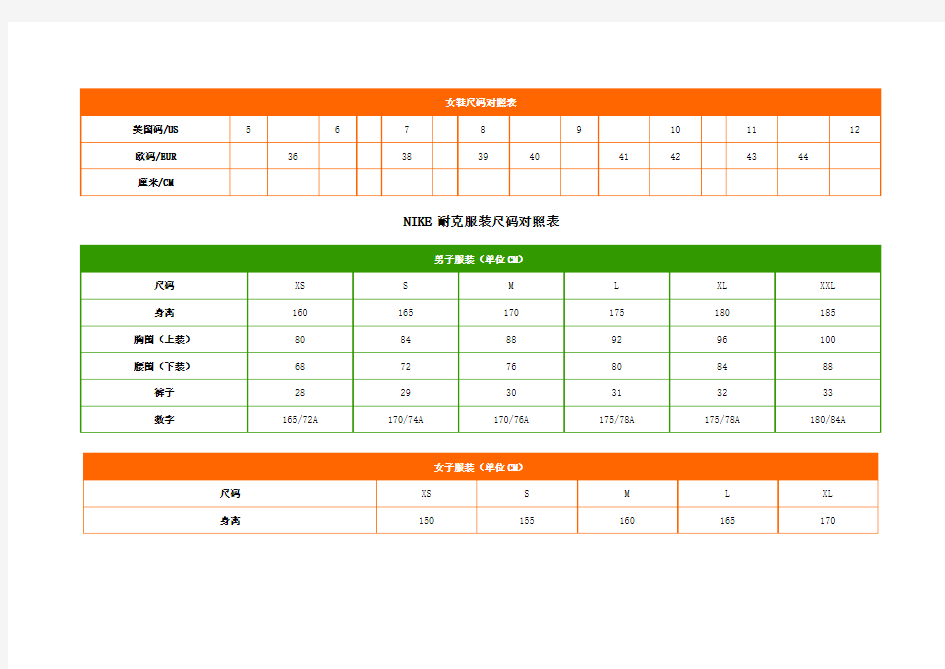 美国鞋码对照表
