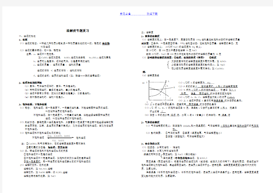 初三化学溶解度专题复习题(含答案)汇总